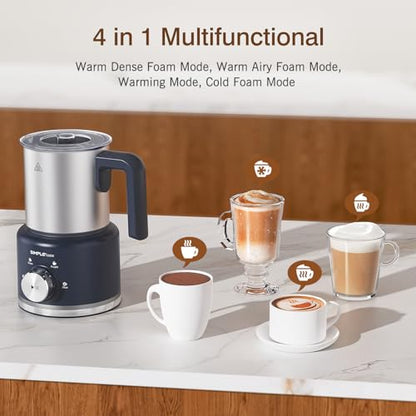 SIMPLETASTE Milk Frother, 4 in 1 Electric Milk Steamer, 16.91oz/500ml Automatic Warm and Cold Foam Frother for Coffee, Latte, Macchiato, Cappuccino, Hot Chocolate, Easy to Clean