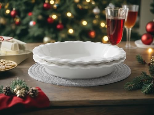 MALACASA Ceramic Pie Pan Set of 2, 9 inch, 40 oz Round Pie Dishes with Fluted Edges, Non Stick, For Quiche, Apple Pies, Pot Pies & More