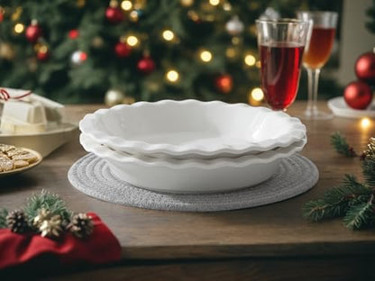MALACASA Ceramic Pie Pan Set of 2, 9 inch, 40 oz Round Pie Dishes with Fluted Edges, Non Stick, For Quiche, Apple Pies, Pot Pies & More