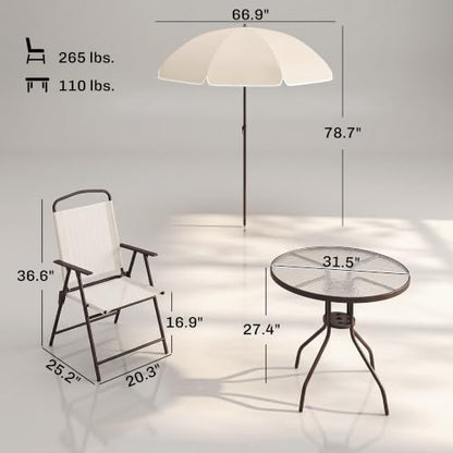 Outsunny 6 Piece Patio Dining Set for 4 with Umbrella, Beige