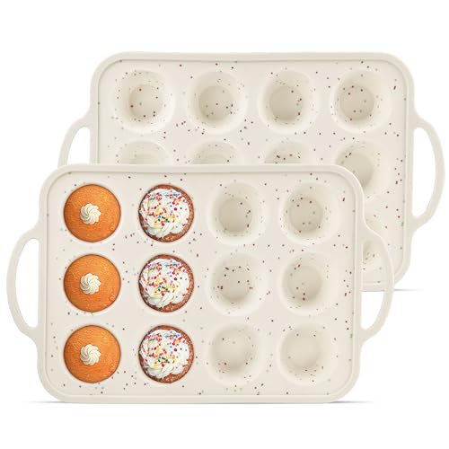 POSOSTO 2Pack Silicone Muffin Pan For Baking With Metal Reinforced Frame, 12 Cup Regular Size Nonstick Cupcake Pan, BPA Free Silicone Muffin Tray, Cupcake Baking Pan Molds for Oven
