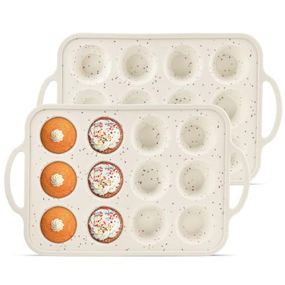 POSOSTO 2Pack Silicone Muffin Pan For Baking With Metal Reinforced Frame, 12 Cup Regular Size Nonstick Cupcake Pan, BPA Free Silicone Muffin Tray, Cupcake Baking Pan Molds for Oven