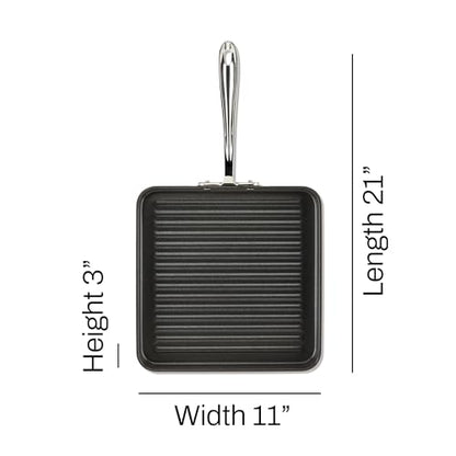 All-Clad HA1 Hard Anodized Nonstick Grill 11x11 Inch Oven Safe 350F Pots and Pans, Cookware Black