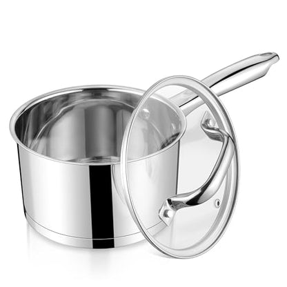 LIANYU 2 Quart Saucepan with Lid, Stainless Steel Sauce Pan Small Cooking Pot, Tri-Ply Bottom Multipurpose Sauce Pot, Dishwasher Safe, Compatible with All Stovetops