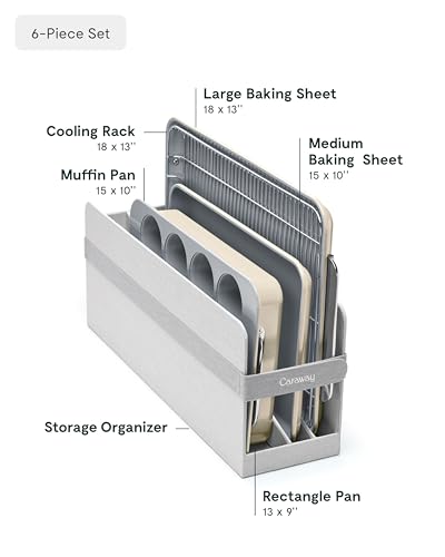 Caraway Nonstick Ceramic Bakeware Set (5 Pieces) - Baking Sheets, Assorted Baking Pans & Storage - Aluminized Steel Body - Non Toxic, PTFE & PFOA Free - Cream