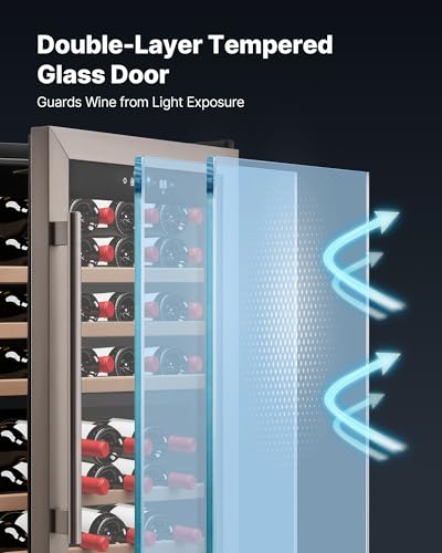 VEVOR 52 Bottle Wine Fridge, Freestanding Wine Cooler Refrigerator, Dual Zone Cooler, 41℉ to 65℉ Adjustable Temp Mini Cellar, Glass Door, For Home Office Bar, Red White Champagne or Sparkling Wines