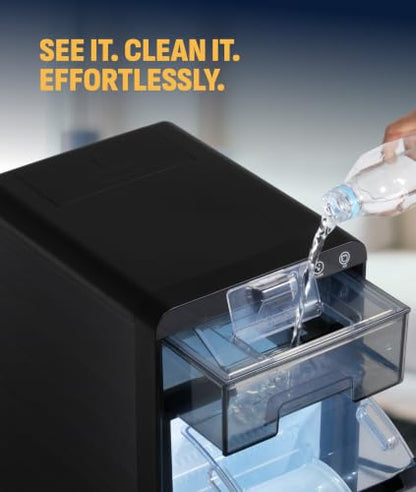 Nugget Ice Maker Countertop | 44 lbs/Day Pebble Ice Machine with Self-Cleaning | Soft Chewable Pebble & Sonic-Style Ice | Black Stainless Steel