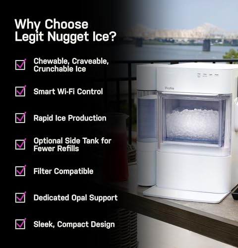 GE Profile Opal 2.0 Ultra Nugget Ice Maker with Scale Inhibiting Filter, Scoop Included, 38 lbs in 24 Hours, Pellet Ice Machine with WiFi & Smart Connected, Stainless Steel