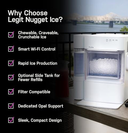 GE Profile Opal 2.0 Ultra Nugget Ice Maker with Scale Inhibiting Filter, Scoop Included, 38 lbs in 24 Hours, Pellet Ice Machine with WiFi & Smart Connected, Stainless Steel
