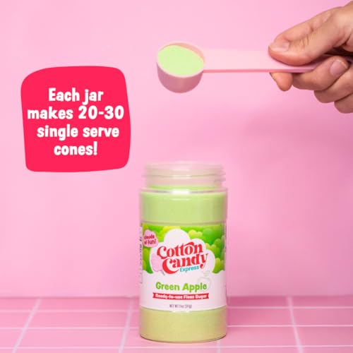 Cotton Candy Express CC1000-S Cotton Candy Machine, with 5-11oz. Jars of Cherry, Grape, Blue Raspberry, Orange, Pink Vanilla Floss Sugar & 50 Paper Cones Easy to Use and Clean
