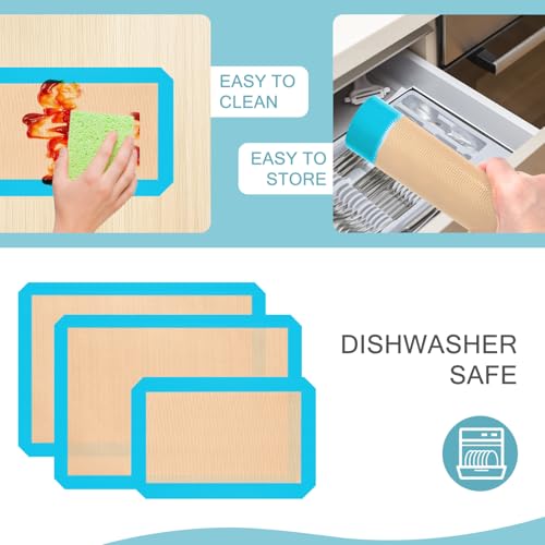 Silicone Baking Mat, Reusable Silicone Mats for Baking Set of 3, Non-Stick Baking Supplies for Pastries, Cookies, Macaroons, Bread