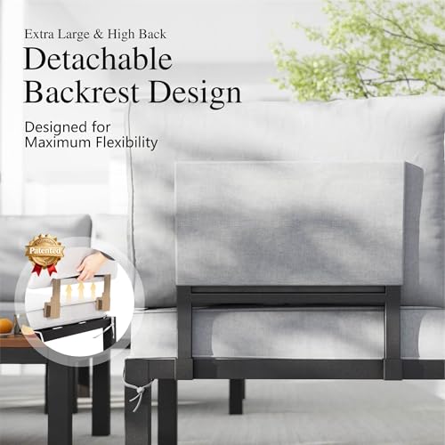 Sophia & William 8-Seat Metal Patio Sofa Sectional Set with Gray Cushions