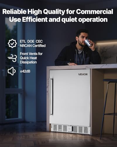 VEVOR 24-Inch Outdoor Beverage Refrigerator, 150 QT Built-in Drink Fridge, 0.56 kWh/Day Energy-Efficient Cooler with 304 Stainless Steel Door, Holds 180 Cans for Outdoor Kitchen, Home Bar, Patio