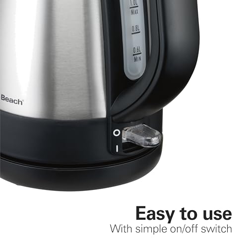 Hamilton Beach Electric Tea Kettle, Water Boiler & Heater, 1 L, Cordless, Auto-Shutoff & Boil-Dry Protection, Stainless Steel (40998)