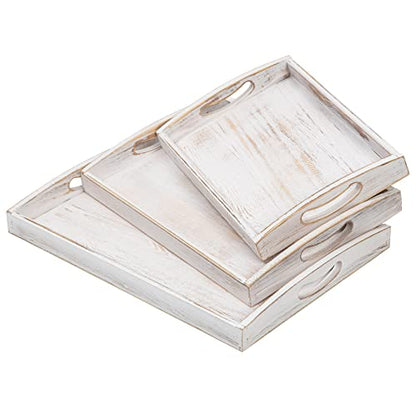 Country Rustic Wood Nesting Dinning Breakfast Serving Trays with Wood Handles, Set of 3,Can Put Food, Fruit, Plates