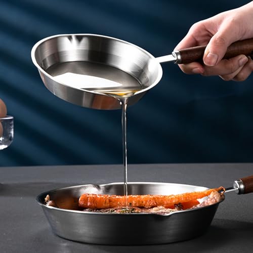6 Inch Frying Pan, Mini Stainless Steel Nonstick Frying Pan Skillet for Cooking Omelets, Small Cooking Pan with Cooling Wood Handle for Cooktops Cooking Omelets, Eggs, Steaks (Silver S)