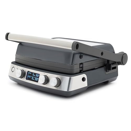 GreenPan Elite 6-in-1 Multi-Function Contact Grill & Griddle, Healthy Ceramic Nonstick Reversible Plates, Adjustable Shade & Shear, Closed Press/Open Flat Surface, PFAS-Free, Graphite