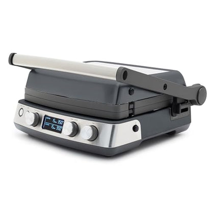 GreenPan Elite 6-in-1 Multi-Function Contact Grill & Griddle, Healthy Ceramic Nonstick Reversible Plates, Adjustable Shade & Shear, Closed Press/Open Flat Surface, PFAS-Free, Graphite