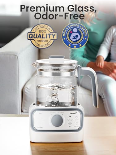 GROWNSY Baby Instant Warmer, Glass Water Boiler with Accurate Temperature Control for Formula, Coffee and Tea, 1.2 Liter Electric Kettle with LCD Display and Timer