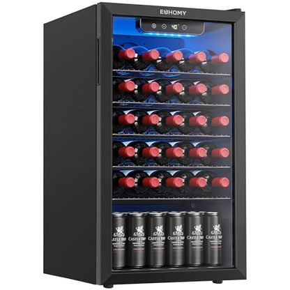 EUHOMY 125 Can Wine Cooler Refrigerator, Wine Fridge Glass Door, Black