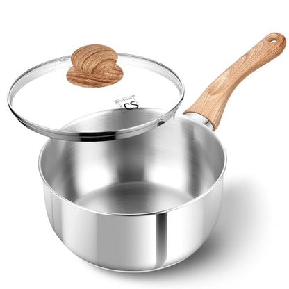 KOCH SYSTEME CS Stainless Steel Saucepan, 3 Quart Sauce Pan with Lid & Cool-Touch Bakelite Handle, 3 QT Saucepan with Lid, Induction Sauce Pan, Stainless Steel Pot 3 Quart