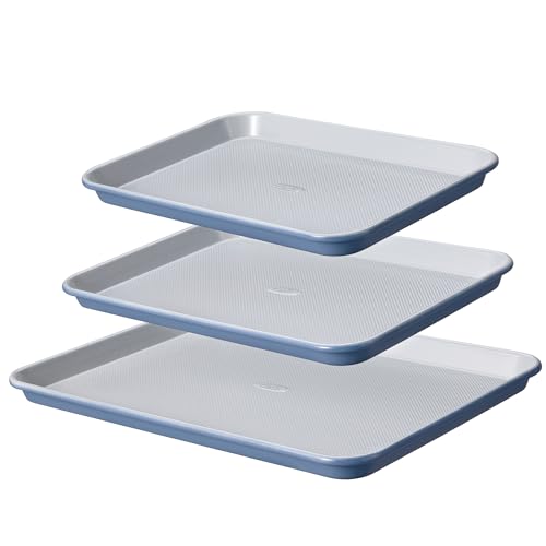 CAROTE 3-Piece Baking Pan Set - Bakeware Set, Baking Sheet Set Including 13 Inch 15 Inch 17 Inch Sheet Pan, Cookie Sheet for Baking, Royal Violet, Blue & Grey
