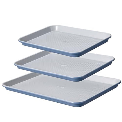 CAROTE 3-Piece Baking Pan Set - Bakeware Set, Baking Sheet Set Including 13 Inch 15 Inch 17 Inch Sheet Pan, Cookie Sheet for Baking, Royal Violet, Blue & Grey