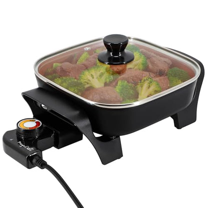 MegaChef Electric Skillet with Tempered Glass Lid, Copper Non-Stick Coating & Adjustable Temperature Control, Versatile Small Kitchen Appliance (8 Inch Skillet)
