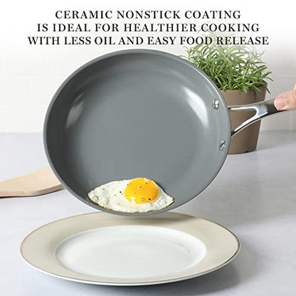 Martha Stewart Delaroux 10 Piece Stainless Steel Pots and Pans Kitchen Cookware Set w/PFAs Free Premium Nonstick Ceramic Interior