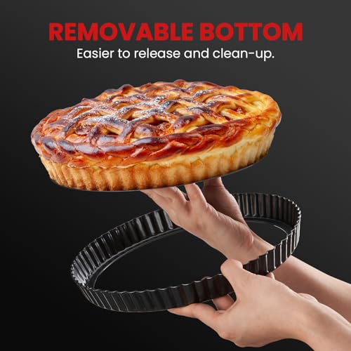 Maywe Tanso Tart Pan with Removable Bottom,9 Inch Tart and Quiche Pan,Non-stick Round Carbon Steel Deep Fluted Pie Pan with Crust Shaper Ring - Quiche Baking Dish Tart Pans For Baking Party Festival
