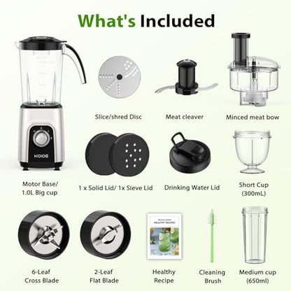 KOIOS 4-in-1 Blender/Food Processor Combo Max 1000W, Dishwasher Safe