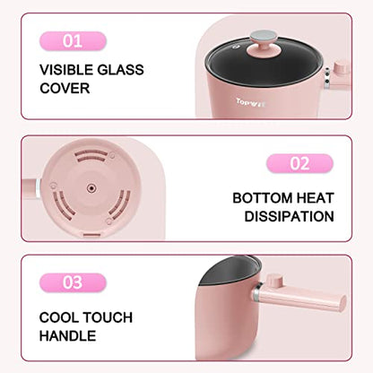 Topwit 1.5L Hot Pot Electric, Portable Ramen Cooker, Non-Stick Frying Pan