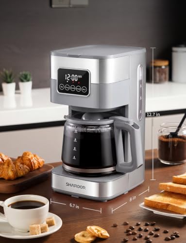 SHARDOR 10-Cup Programmable Coffee Maker, Regular & Strong Brew Drip Coffee Machine for Home and Office, Auto Shut Off, Permanent Filter (gray)