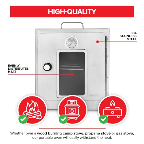 Modern Innovations Portable Camping Oven, Folding Camping Stove for Baking Cinnamon Rolls, Breads, and Muffins, Outdoor Portable Oven for Use with Wood Burning Fire, Propane Stoves, Campers, and More