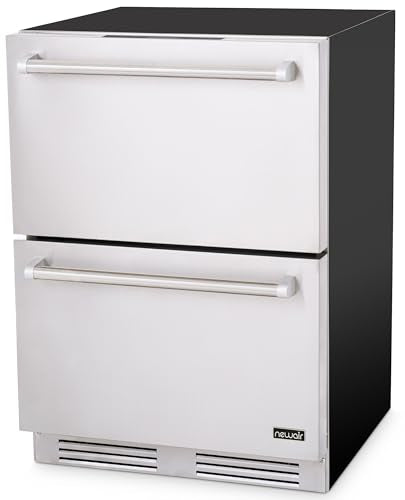 NewAir 24” Dual Zone Outdoor Beverage Fridge and Freezer | Freestanding or Built-In Under counter Refrigerator for Outside Patio | Dual Drawers that Refrigerate and Freeze | Stainless Steel