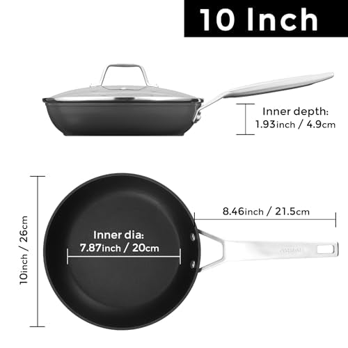 MsMk 10 Inch Frying Pan Nonstick with Lid, Induction Fry Pan with Lid, Titanium and Diamond Non Stick Coating From USA, for Induction, Ceramic and Gas Cooktops, Oven Safe 10 Inch Skillet Nonstick