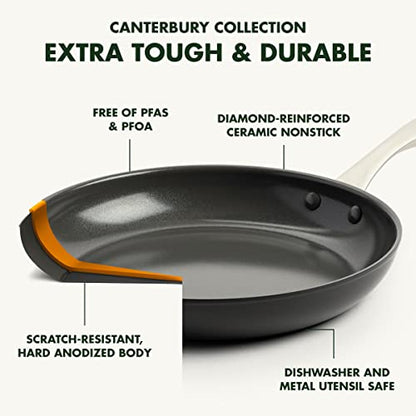 GreenPan Canterbury 10 Piece Cookware Pot and Pans Set, Hard Anodized PFAS-Free Healthy Ceramic Nonstick, Stainless Steel Handles, Versatile Cooking Essentials, Dishwasher & Oven Safe, Clay