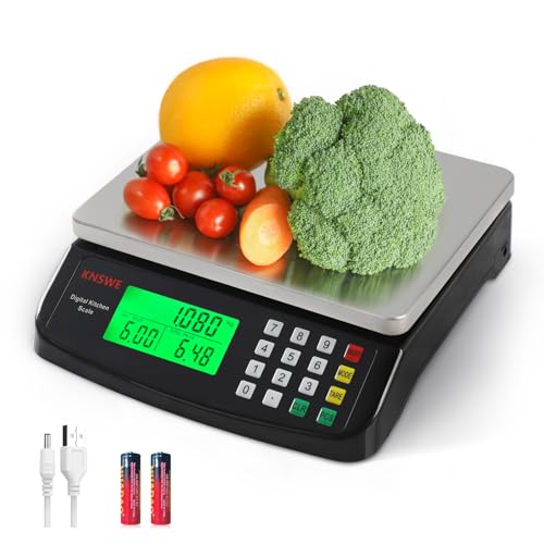 KNSWE Large Kitchen Scale Black 40KG/88LB Commercial Food Scales Digital Weight for Cooking Meat Baking Bread Price Computing 304 Stainless Steel with Parts Counting Deli Stores Tare Function