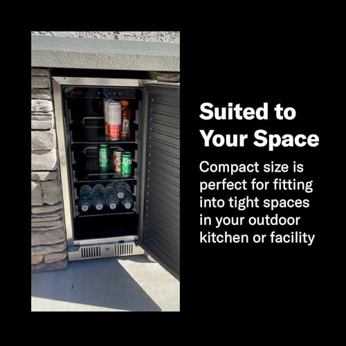 Blaze 15-Inch Outdoor Rated Compact Refrigerator | 3.2 Cu. Ft. Stainless Steel Fridge with Reversible Door & Adjustable Shelves | UL Certified for Outdoor Use | BLZ-SSRF-15