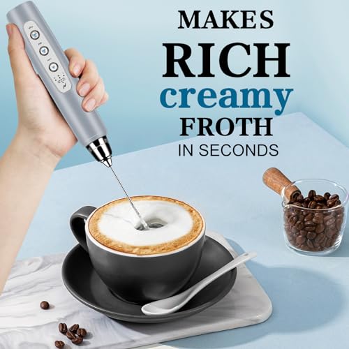BSRGMS Milk Frother Handheld for Coffee, Electric Whisk 3 Speed Adjustable, Drink Mixer with Stainless 3 Whisks, Rechargeable Hand Frother Wand, Foam Maker for Latte Cappuccino Hot Chocolate Egg