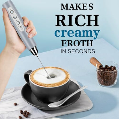 BSRGMS Milk Frother Handheld for Coffee, Electric Whisk 3 Speed Adjustable, Drink Mixer with Stainless 3 Whisks, Rechargeable Hand Frother Wand, Foam Maker for Latte Cappuccino Hot Chocolate Egg