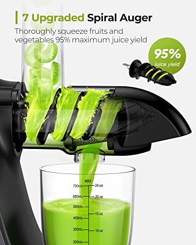Juicer, Jocuu Slow Masticating Juicer Machines Easy to Clean, Soft/Hard Two Speed Quiet Motor Reverse Function Anti-Clogging, Cold Press Juice Extractor with Brush & Recipes