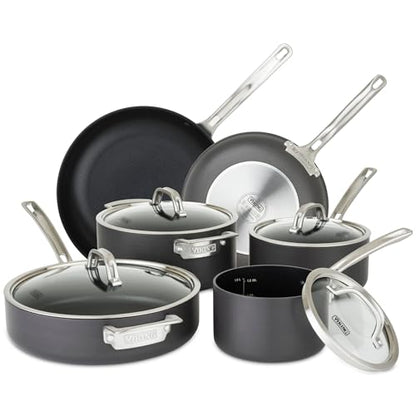 Viking Pots and Pans Set Non Stick, 10 Piece Hard Anodized Kitchen Cookware with Glass Lids, Black