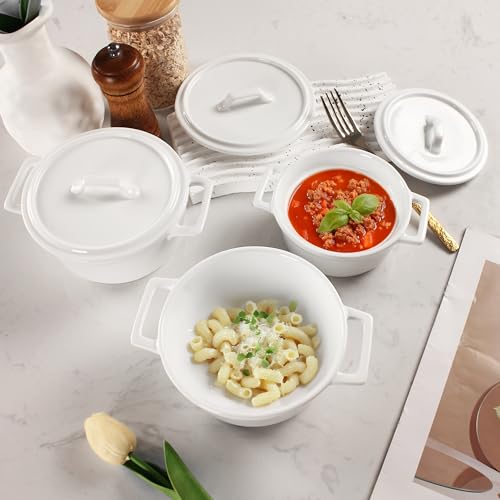 jinsongdafa Ceramic Mini Round Cocotte Set, 13.5 Ounces Small Casserole Dishes with Lids and Handles, Set of 2, Individual Baking Ramekins, Oven, Microwave & Dishwasher Safe