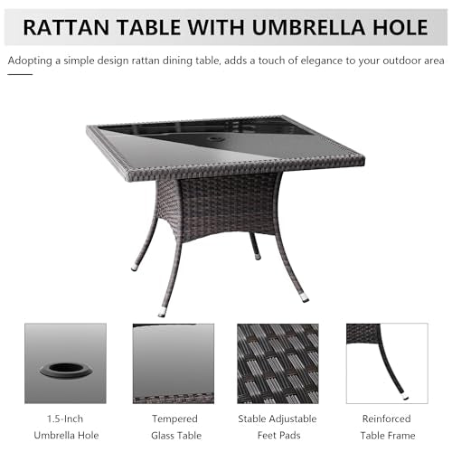 Kullavik 10 Pieces Outdoor Dining Set Patio Rattan Furniture Set,Patio Dining Table and Chairs Set with 8 Chairs and Cushions,Square Glass Tabletop with Umbrella Hole for Patio,Backyard,Navy Blue