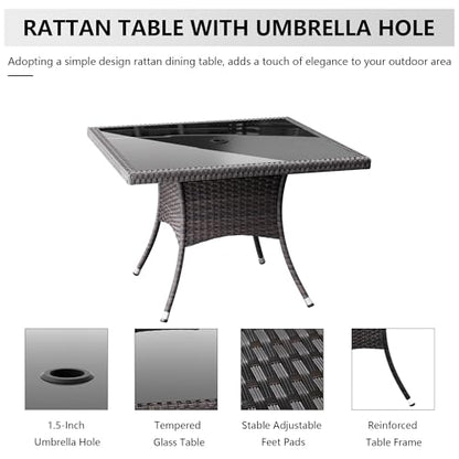 Kullavik 10 Pieces Outdoor Dining Set Patio Rattan Furniture Set,Patio Dining Table and Chairs Set with 8 Chairs and Cushions,Square Glass Tabletop with Umbrella Hole for Patio,Backyard,Navy Blue