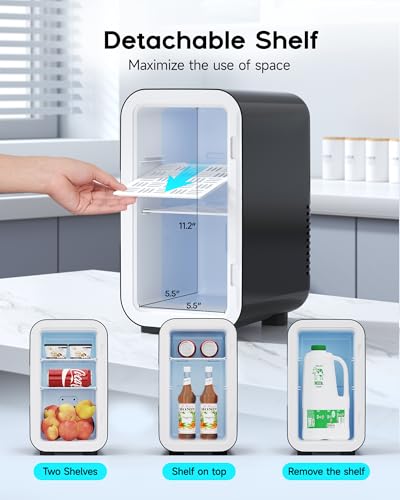 BEICHEN Mini Fridge, 6 Liter / 8 Can Small Refrigerator for Bedroom, Car, Office & Dorm, 110V AC/DC Portable Thermoelectric Cooler & Warmer for Skincare, Food, Drinks, Black