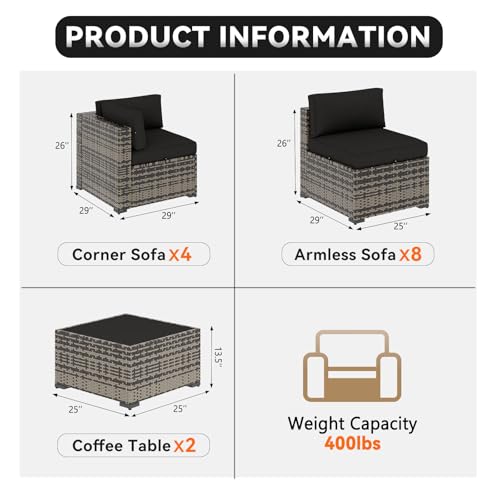 Aoxun Patio Furniture Sets, 14-Piece Outdoor Patio Furniture with 44'' Propane Gas Firepit Table, Wicker Outdoor Conversation Set Sectional Sofa for Backyard, Poolside, Garden