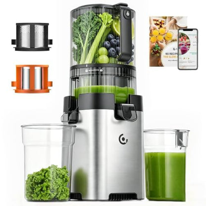 Cold Press Juicer, 6.5" Wide Feed Chute Slow Masticating Juicer Extractor for Whole Fruits & Vegetables, High Juice Yield, Quiet Motor, Easy Clean for Plant-Based Diet