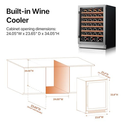 Ca'Lefort 24 Inch Wine Fridge, 61 Bottle Wine Cooler Refrigerator, 40-65°F Wine Refrigerator Glass Door, 3 LED Wine Fridge, Built-in or Freestanding Fridge for Home/Bar/Kitchen (5.65 cu.ft)
